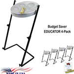Panyard W1178 Jumbie Jam Steel Drum Educators 4-Pack - Metal Z-Floor Stands - Silver Pans (G)