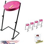 Panyard W1180 Jumbie Jam Steel Drum Educators 4-Pack - Metal Z-Floor Stands - Pink Pans (G)