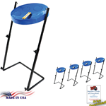 Panyard W1179 Jumbie Jam Steel Drum Educators 4-Pack - Metal Z-Floor Stands - Blue Pans (G)