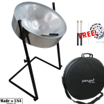 Panyard W1705 C-20 Lead Steel Pan -High Gloss Silver - PLUS PACKAGE - Pan + Stand + Case + FREE Mallets + FREE How to Play Book