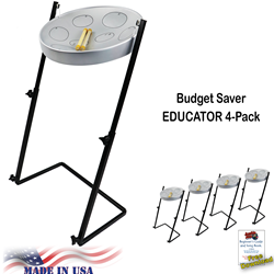 Panyard W1178 Jumbie Jam Steel Drum Educators 4-Pack - Metal Z-Floor Stands - Silver Pans (G)