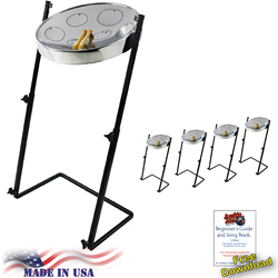 Panyard W1182 Jumbie Jam Steel Drum Educators 4-Pack - Metal Z-Floor Stands - Chrome Pans
