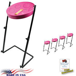 Panyard W1180 Jumbie Jam Steel Drum Educators 4-Pack - Metal Z-Floor Stands - Pink Pans (G)