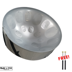 Panyard W1703 C-20 Lead Steel Pan - High Gloss Silver - Pan Only + FREE Mallets