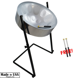 Panyard W1704 C-20 Lead Steel Pan - High Gloss Silver PACKAGE - Pan + Stand + FREE Mallets