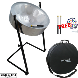 Panyard W1705 C-20 Lead Steel Pan -High Gloss Silver - PLUS PACKAGE - Pan + Stand + Case + FREE Mallets + FREE How to Play Book